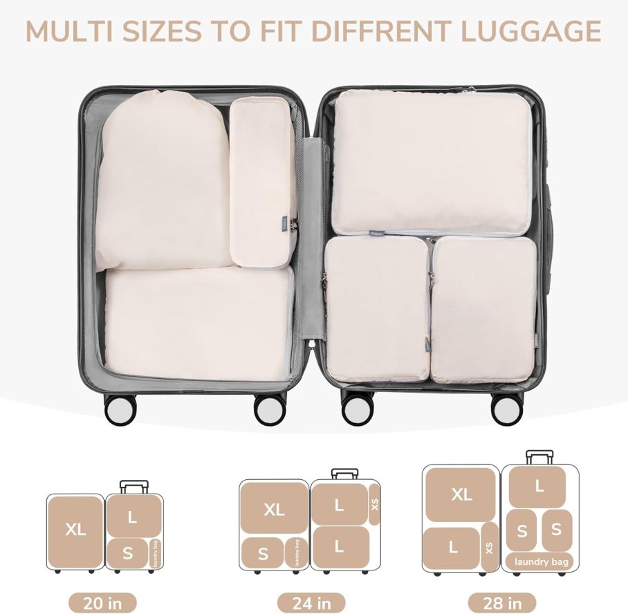 CherryNow Compression Packing Cubes, 7 Set Packing Cubes for Travel Women, Travel Essentials for Backpack, Beige - Image 5