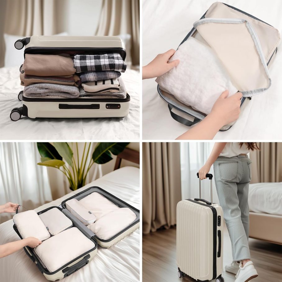 CherryNow Compression Packing Cubes, 7 Set Packing Cubes for Travel Women, Travel Essentials for Backpack, Beige - Image 7